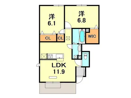 コートドメール2番館 B棟(2LDK/1階)の間取り写真