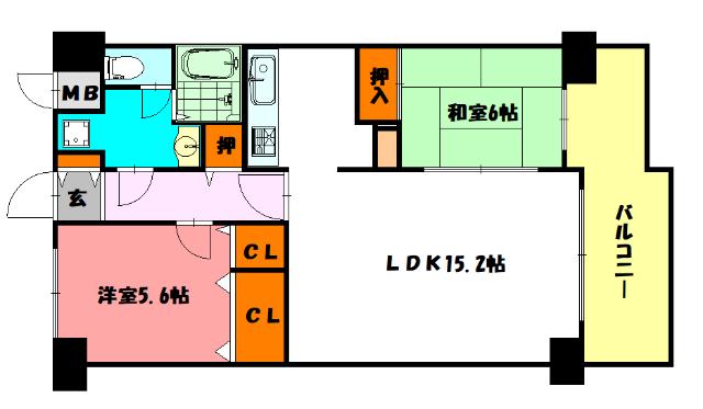 ダイアパレス西明石(2LDK/10階)の間取り写真