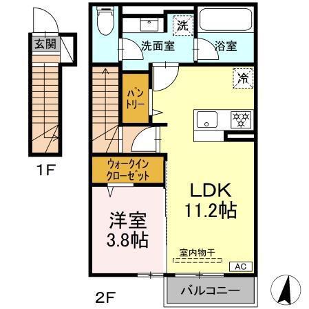 ベルファイン(1LDK/2階)の間取り写真