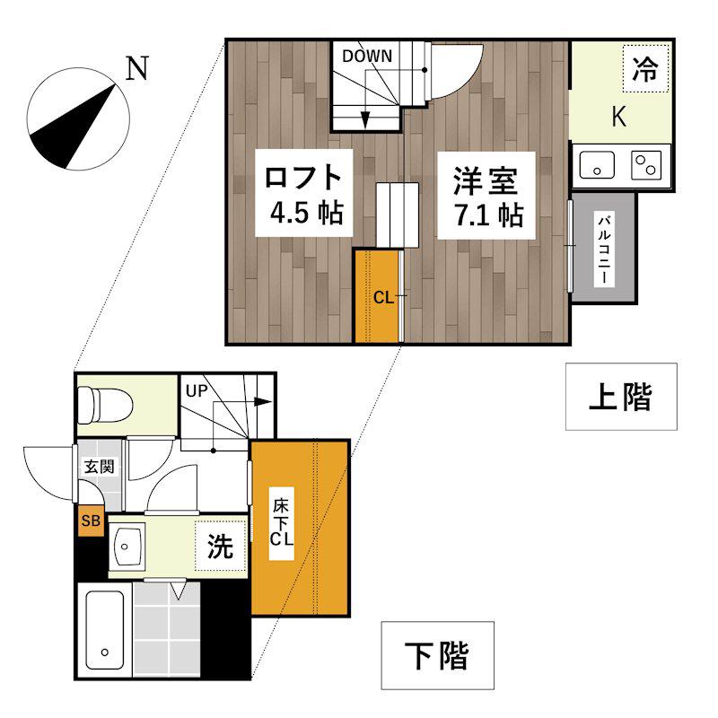 ADC保田窪STREAM(1K/1階)の間取り写真