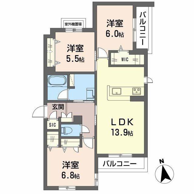 シャーメゾン伽羅橋(3LDK/2階)の間取り写真