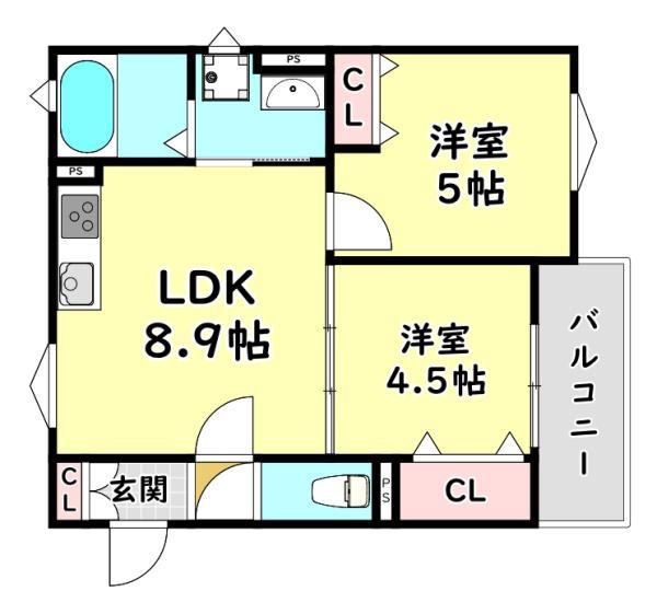 ミモザイズム上野口町(2LDK/1階)の間取り写真