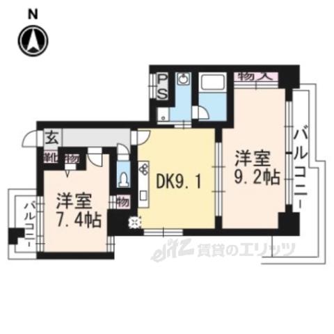 グラシオン西陣(2LDK/3階)の間取り写真