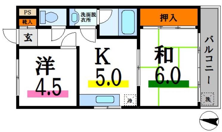 ヴィラサニーサイド(2DK/4階)の間取り写真