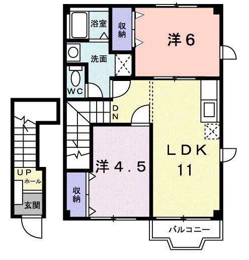 サンライズ21 A(2LDK/2階)の間取り写真