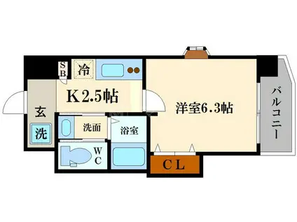 ラグゼドーム前II(1K/4階)の間取り写真