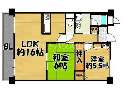 ベルデュール四條畷(2LDK/3階)の間取り写真