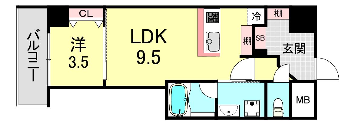 クロスレジデンス阿波座(1LDK/7階)の間取り写真