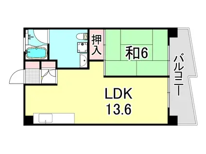 UR武庫川 7号棟(1LDK/14階)の間取り写真