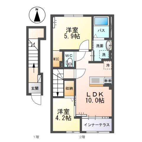 新発田市富塚町2丁目アパート(2LDK/2階)の間取り写真