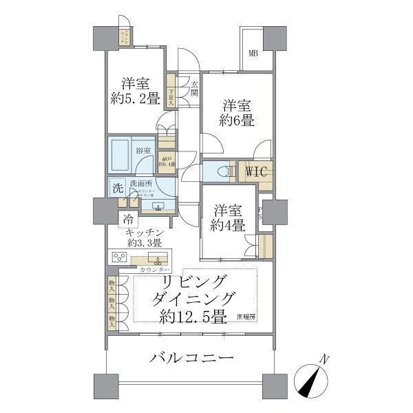 BRILLIA有明 SKY TOWER(3LDK/28階)の間取り写真