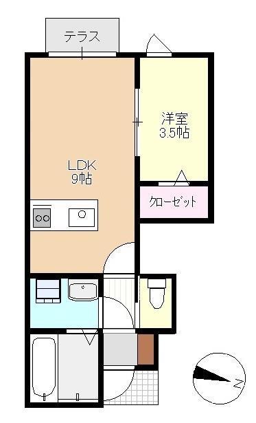 アリア中庄(1LDK/1階)の間取り写真