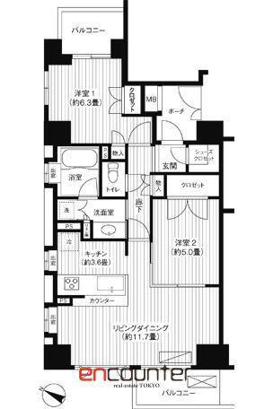 コスモ下高井戸ステーションアベニュー(2LDK/14階)の間取り写真
