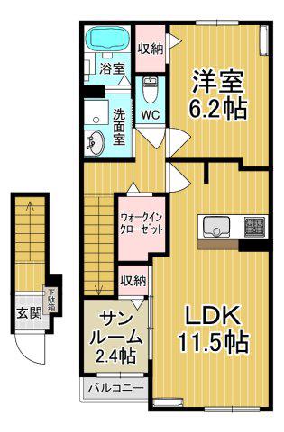 メゾン・ストリートII(1LDK/2階)の間取り写真