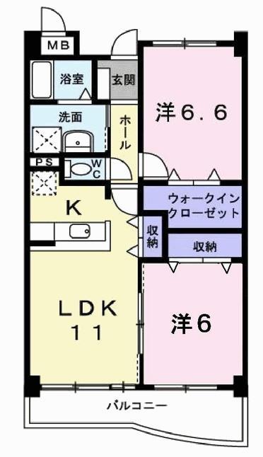 ラフィーネ弐番館(2LDK/2階)の間取り写真