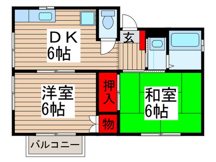 M.Kハウス(2DK/2階)の間取り写真