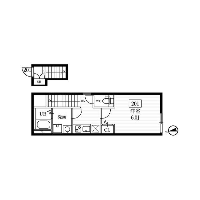 ミハス西小山(1K/2階)の間取り写真