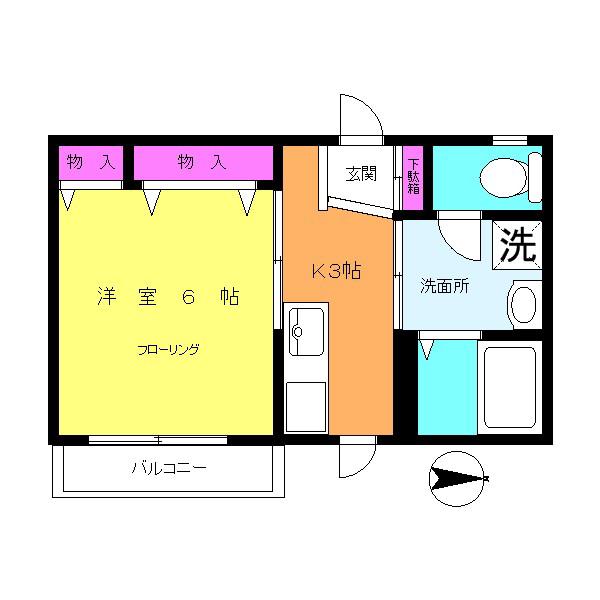 ジュネス長津田B(1K/2階)の間取り写真