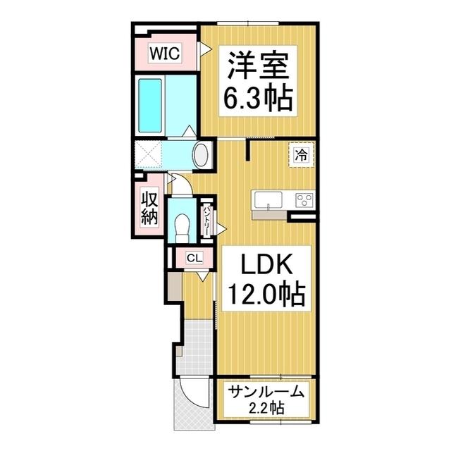 コスモス若槻(1LDK/1階)の間取り写真
