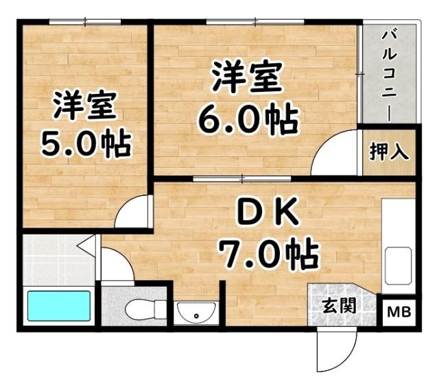 レジデンス三津屋(2DK/3階)の間取り写真