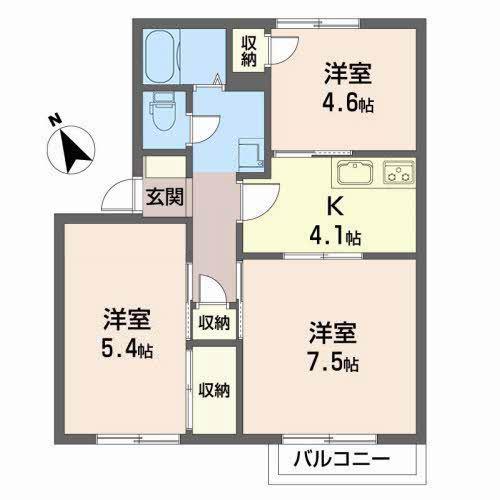 クレフォートメゾンB(3K/2階)の間取り写真