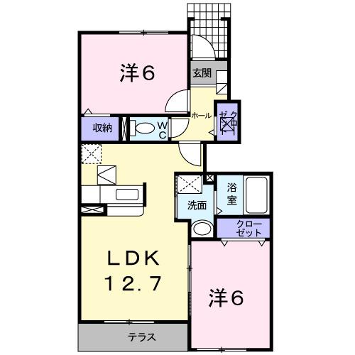 フェリーチェ(2LDK/1階)の間取り写真