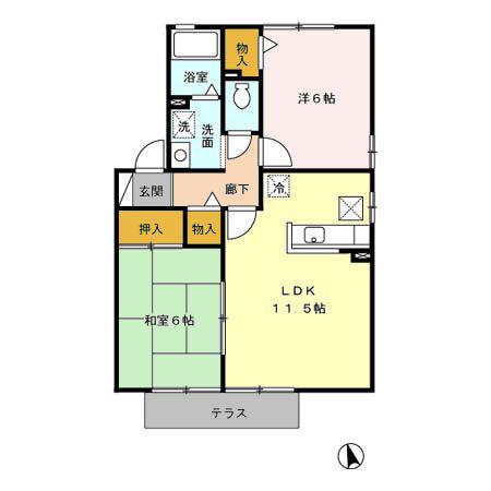 エスポアール(2LDK/1階)の間取り写真