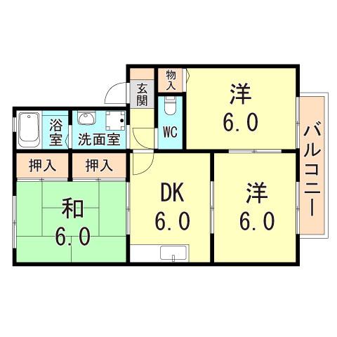ベルフォーレ(3DK/1階)の間取り写真