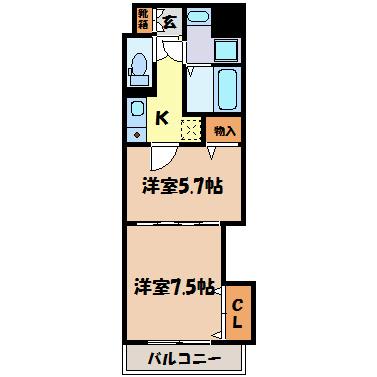 セントラル名古屋(2K/6階)の間取り写真