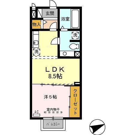 ノール リヴィエール(1LDK/2階)の間取り写真