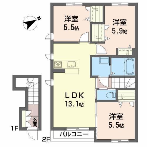 シャーメゾントミーC(3LDK/2階)の間取り写真