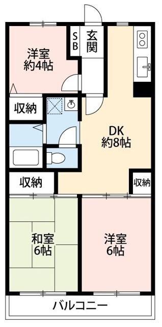 ベルデュール永野Ⅰ(3DK/2階)の間取り写真