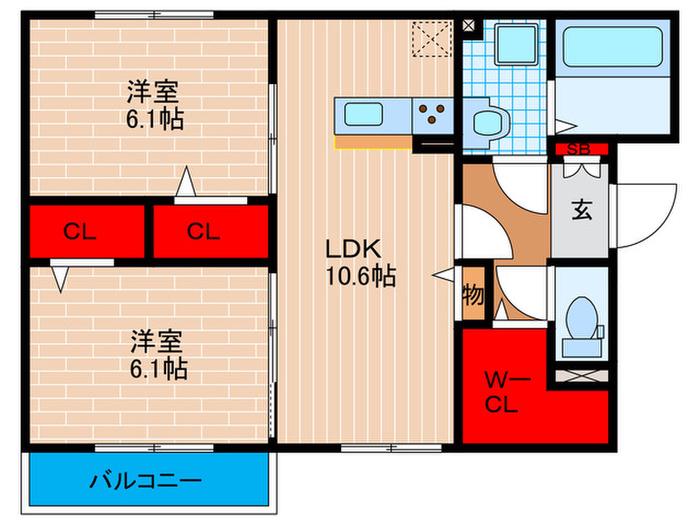 シャンテ東館(2LDK/2階)の間取り写真