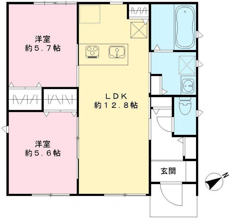 クインテット土生(2LDK/1階)の間取り写真
