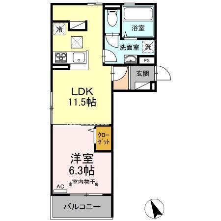  オーキッド(1LDK/1階)の間取り写真