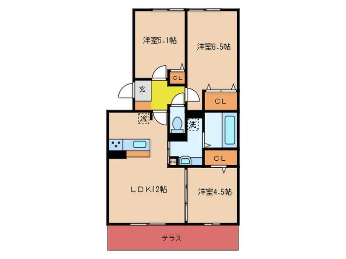 セリシール A(3LDK/1階)の間取り写真