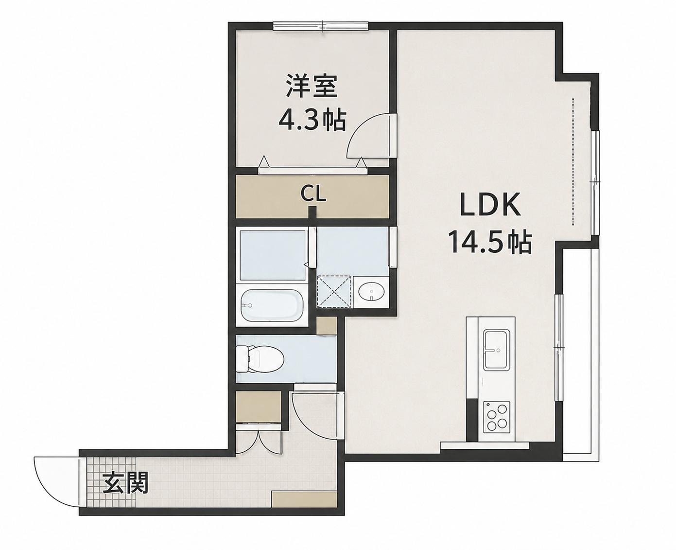 シャレール二葉の里(1LDK/4階)の間取り写真