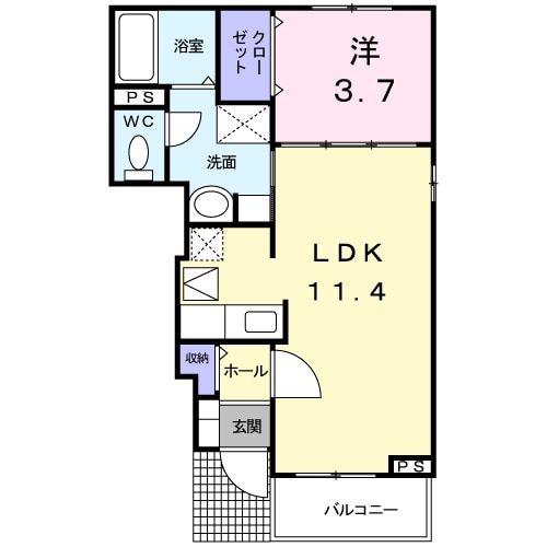 グローリーラビーンB(1LDK/1階)の間取り写真