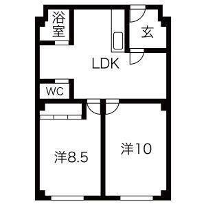 シャトー寺浦(2DK/1階)の間取り写真