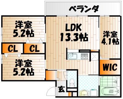 セジュール長浜B棟(3LDK/2階)の間取り写真