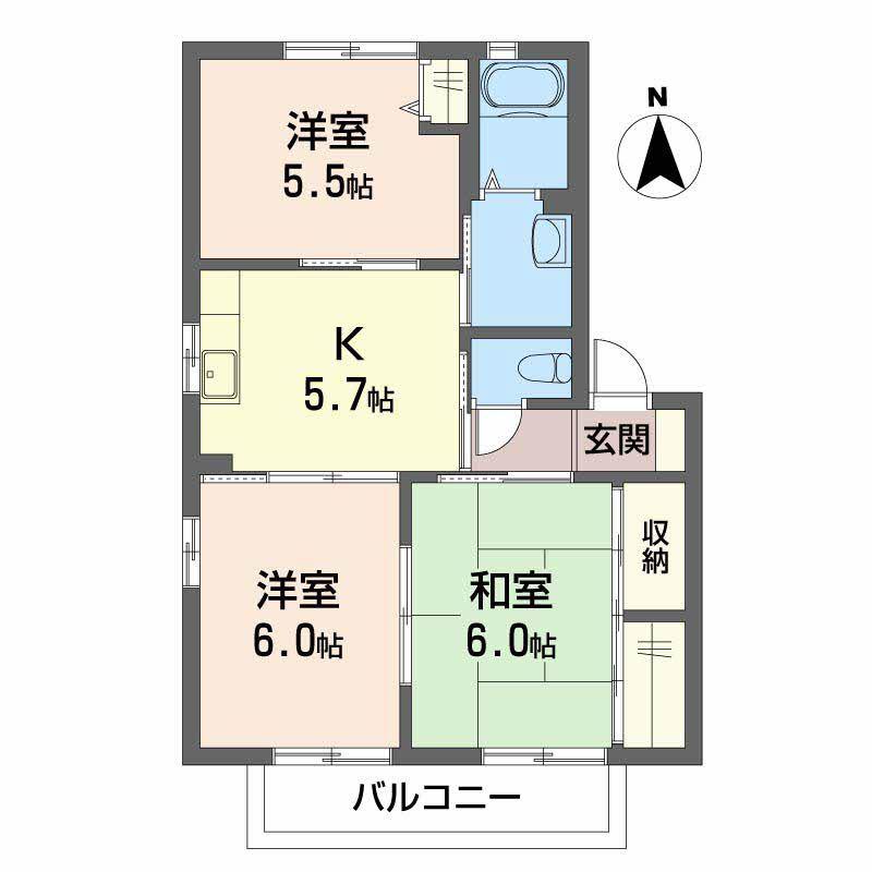 シャーメゾン八万 5番館(3K/2階)の間取り写真