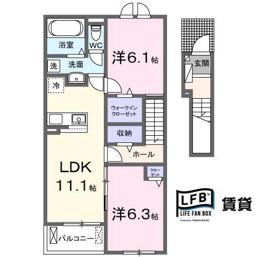 グラッシュフル B(1LDK/2階)の間取り写真
