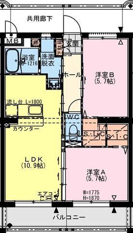 都城天神町YマンションII(2LDK/4階)の間取り写真