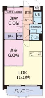 ISO GAIグランドエィワンA(2LDK/2階)の間取り写真