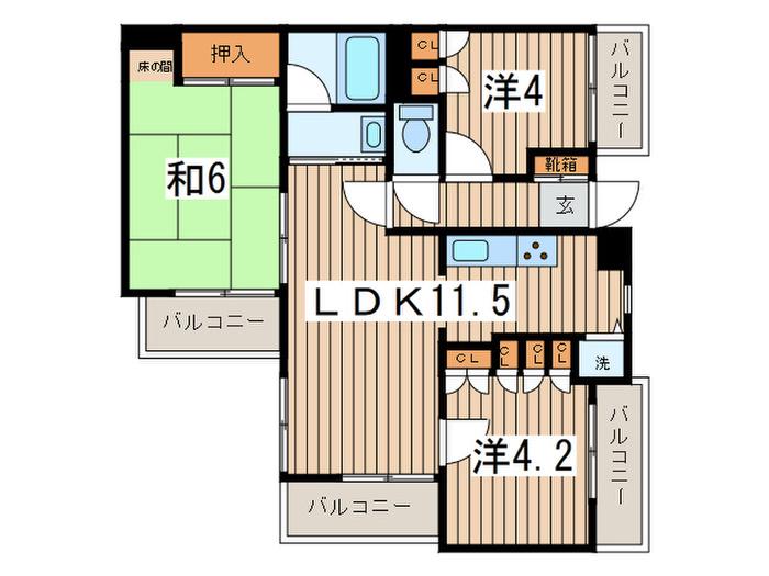 NICアーバンハイム二俣川(3LDK/1階)の間取り写真