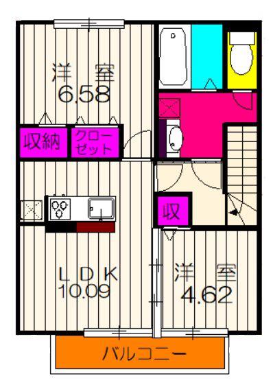 ファテシア上の台I(2LDK/2階)の間取り写真
