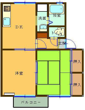 サンセジュール大塚A棟(2DK/2階)の間取り写真