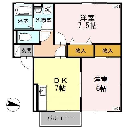 プルミエールB棟(2DK/2階)の間取り写真
