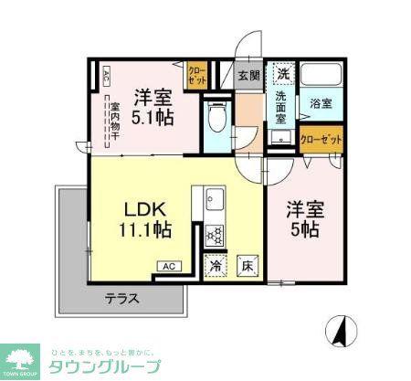 カサベルテ鹿骨(2LDK/1階)の間取り写真