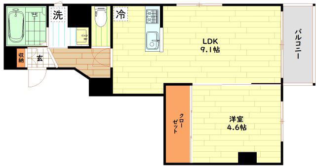 PLAISIR京町堀(1LDK/2階)の間取り写真